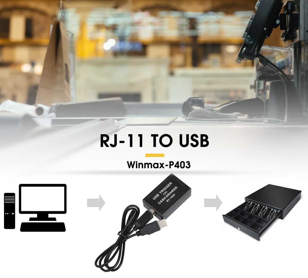 RJ-11 to USB แปลง RJ-11 ของลิ้นชักเก็บเงินเป็น USB Winmax-P403