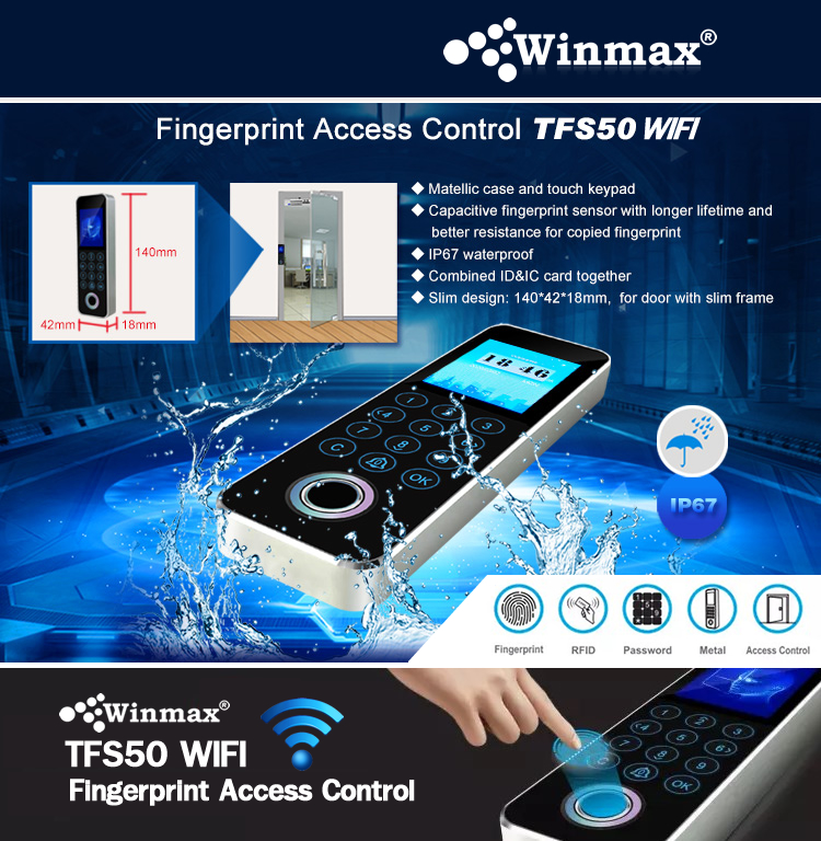เครื่องสแกนลายนิ้วมือ และทาบบัตรคีย์การ์ด เชื่อมต่อ WIFI พร้อมโปรแกรมภาษาไทย Winmax TFS50 WIFI