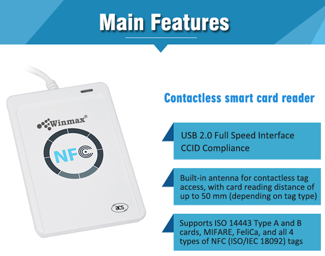 เครื่องอ่านบัตร NFC Card Reader IC Card 13.56MHz Winmax ACR122U-A9